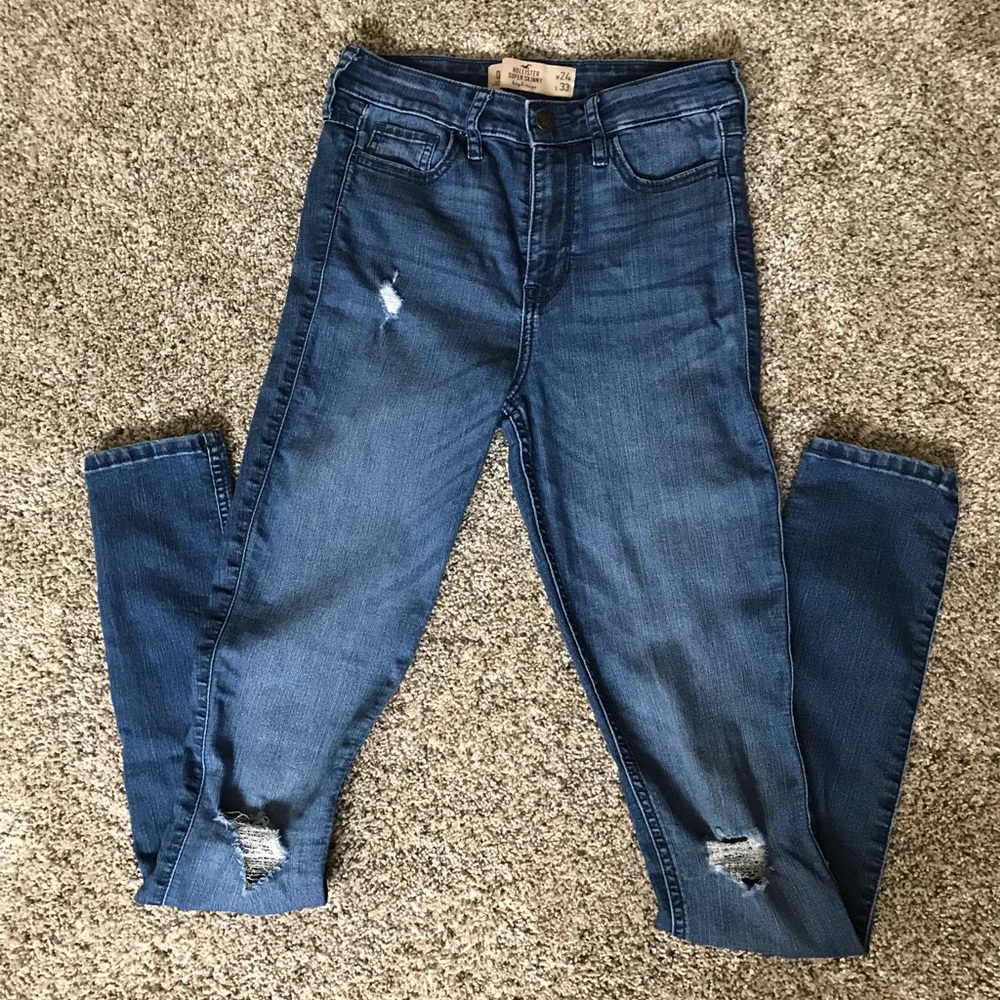 Ripped Blue High Rise Skinny Jeans
